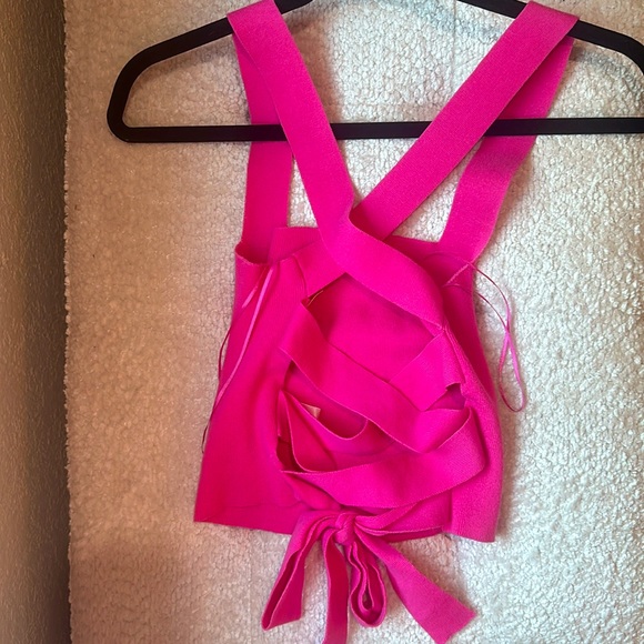 Pink knit tank top with bow cross cross tie in the back - Picture 2 of 2